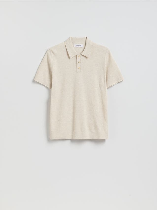 Reserved - Sweter polo z bawełną - beżowy