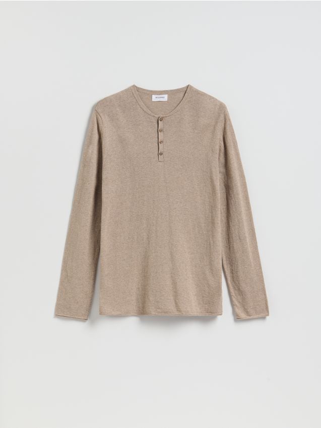 Reserved - Sweter henley - beżowy