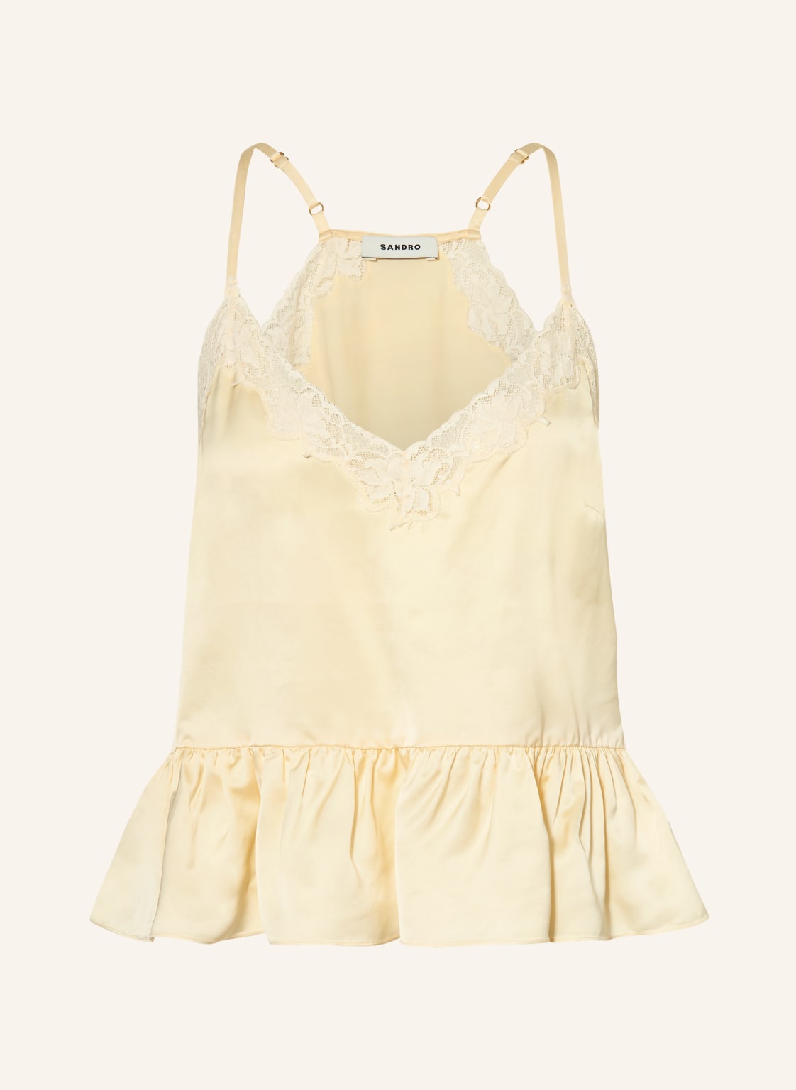 Sandro Satynowy Top Z Koronką gelb