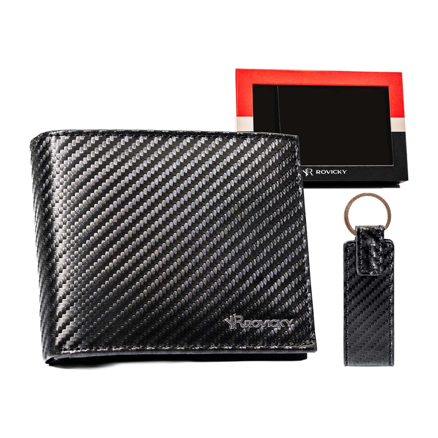 Zestaw prezentowy męski portfel + brelok ze skóry naturalnej Rovicky R-PK5-N992