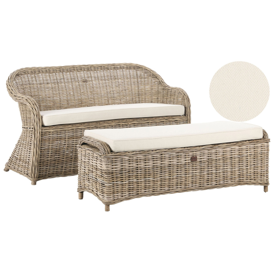 Ławka ogrodowa z poduchą SUSUA 141 cm z otomaną Rattan Naturalny B586326