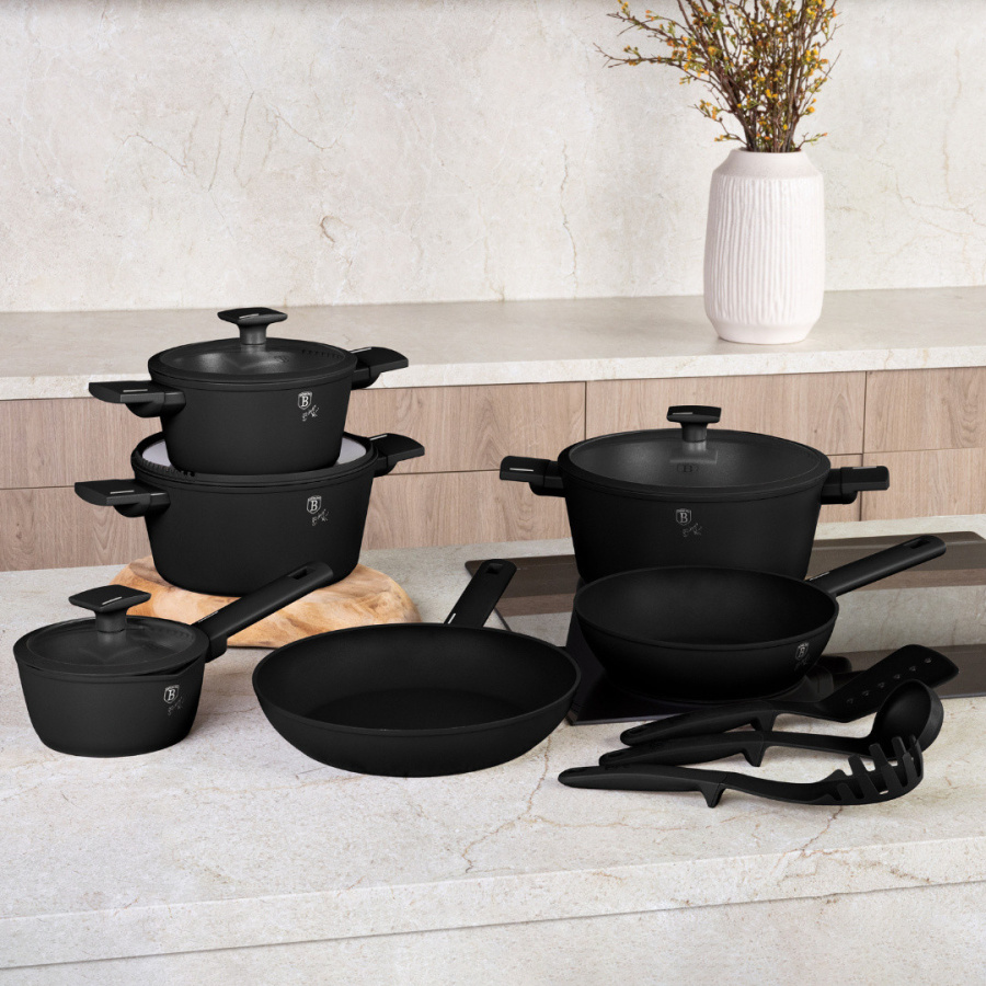 Zestaw 15 el. garnki, patelnie, akcesoria BerlingerHaus Matte Black BH-8198 BH-8198