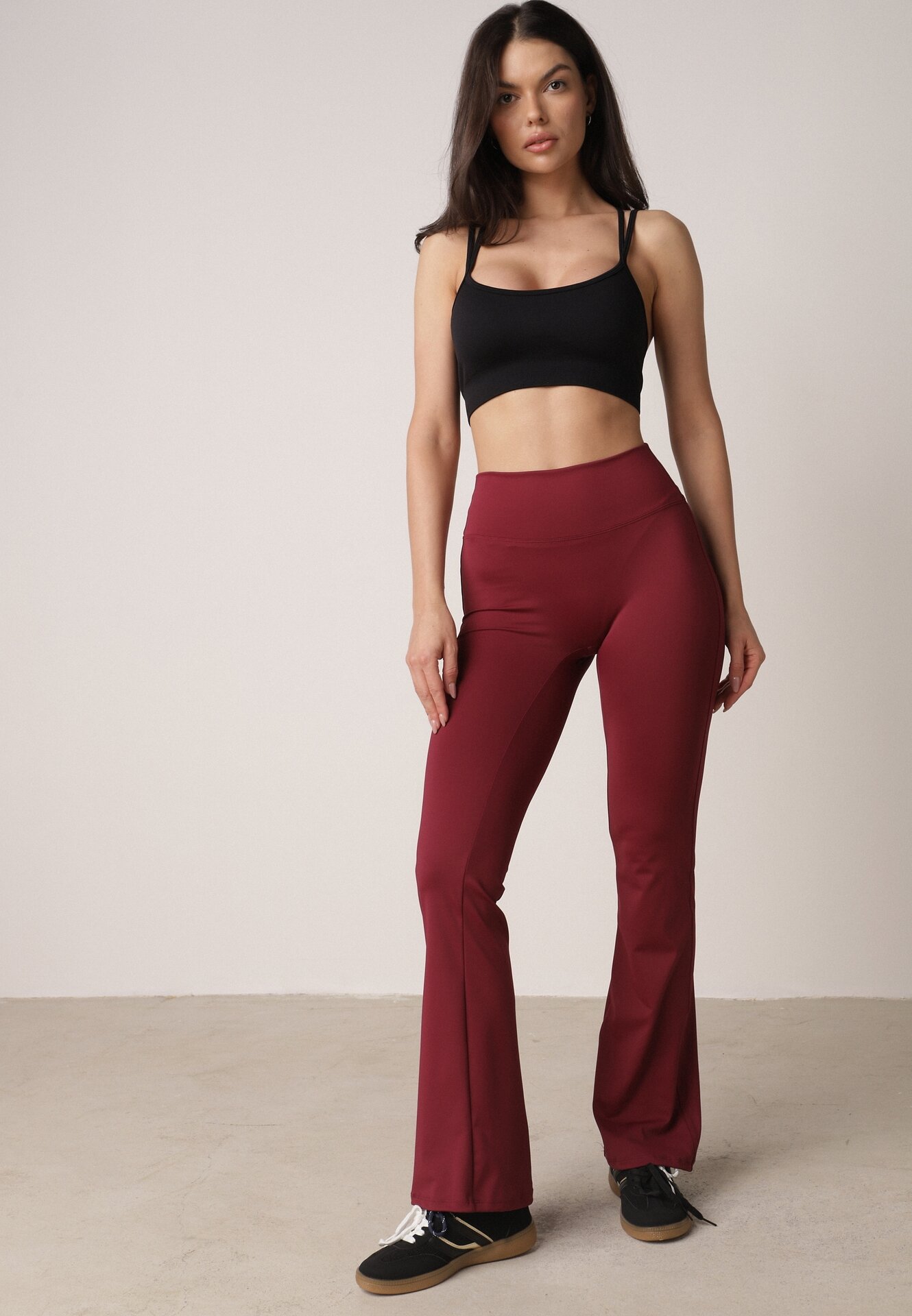 Bordowe Legginsy Typu Dzwony z Wysokim Stanem Orralise