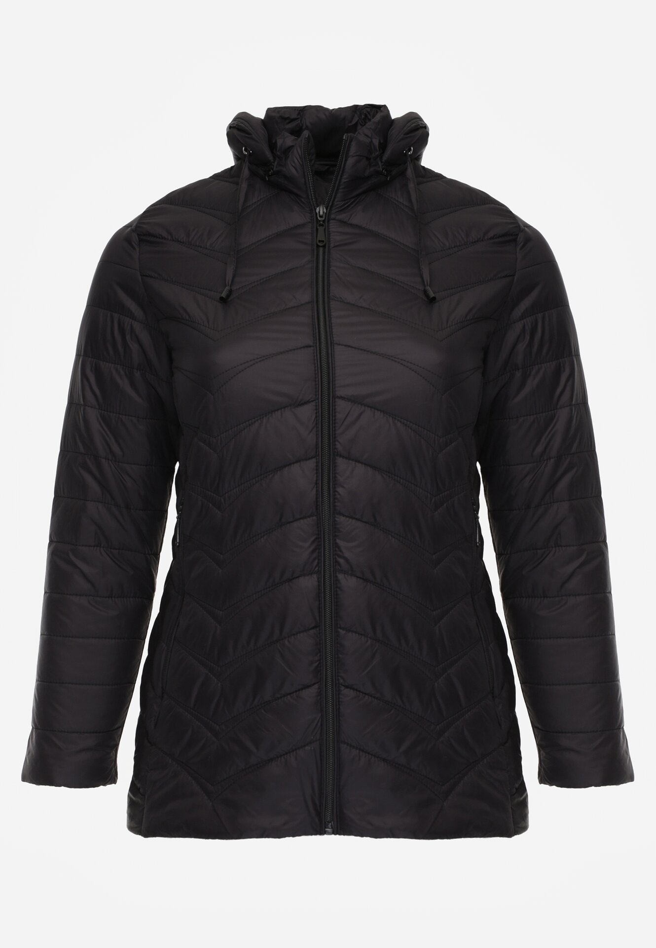 Czarna Pikowana Kurtka Przejściowa z Kapturem o Taliowanym Kroju Lissanoria