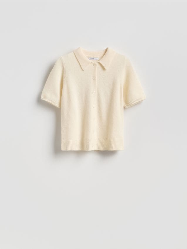 Reserved - Wełniany sweter polo - kremowy
