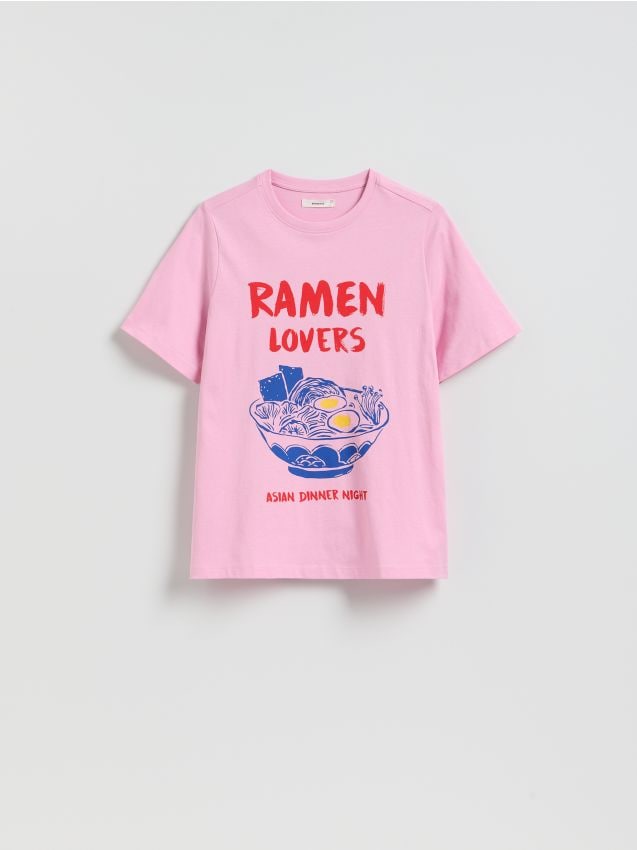 Reserved - Bawełniany t-shirt z nadrukiem - różowy