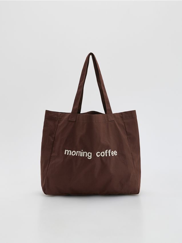 Reserved - Tkaninowa torebka shopper - ciemnobrązowy