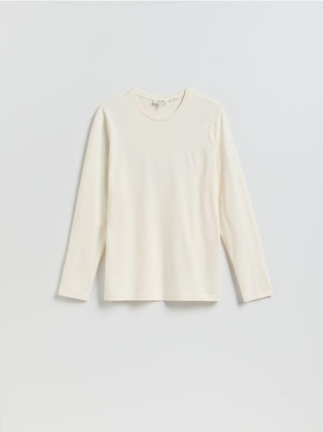 Reserved - Longsleeve regular z włóknem bambusowym - złamana biel
