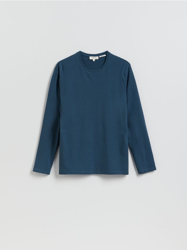 Reserved - Longsleeve regular z włóknem bambusowym - granatowy