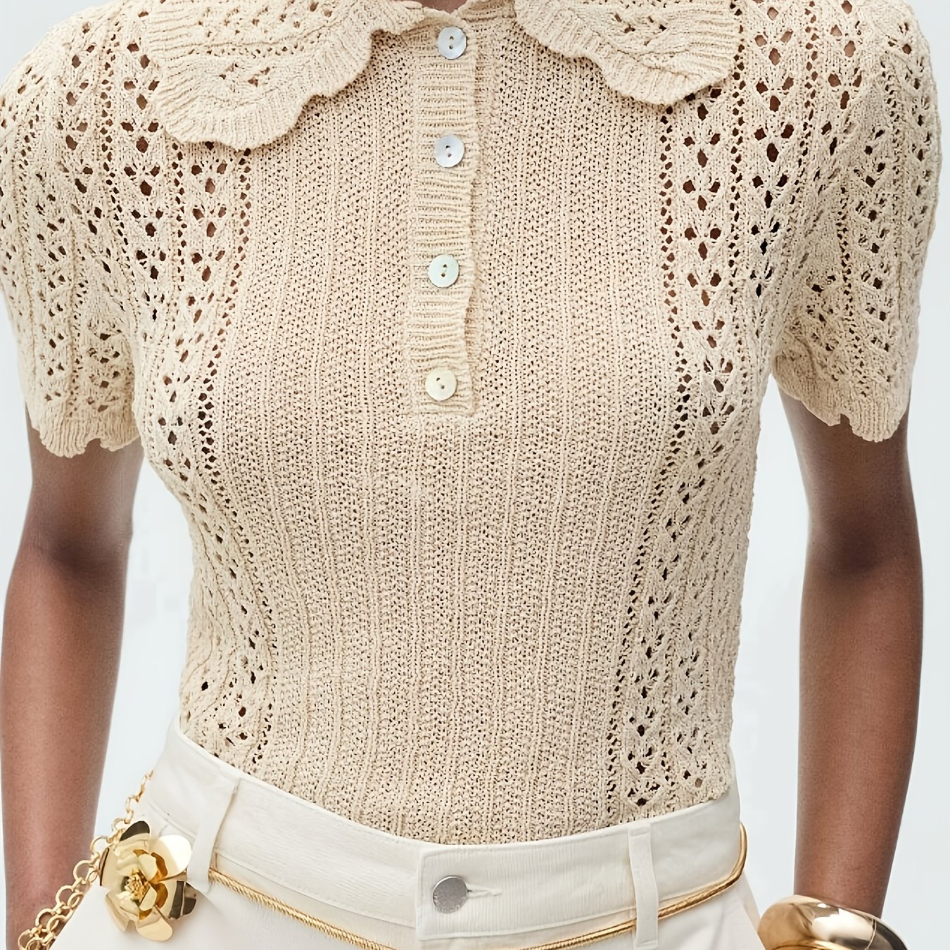 TEMU Elegancki i seksowny sweter z półotwartymi rękawami i wycięciami, idealny na stylowe imprezy i świąteczne stylizacje