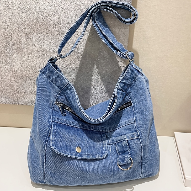 TEMU Wsuwana Torba Damska na Ramię Lekki Płócienny Materiał, Regulowany Pasek, Wiele Kieszeni, Zapięcie na Zamek - Idealna do Codziennych Dojazdów,