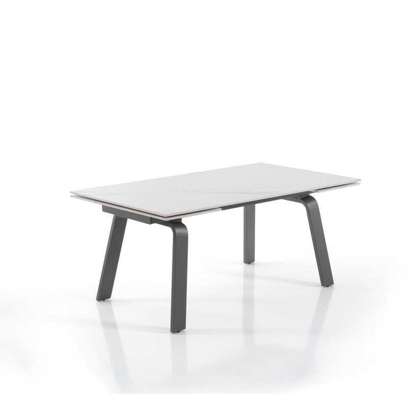 Stół rozkładany DEEM WHITE MARBLE, matowa ceramika marmurowa w kolorze białym, stal szara, 160/240 cm, stół jadalny