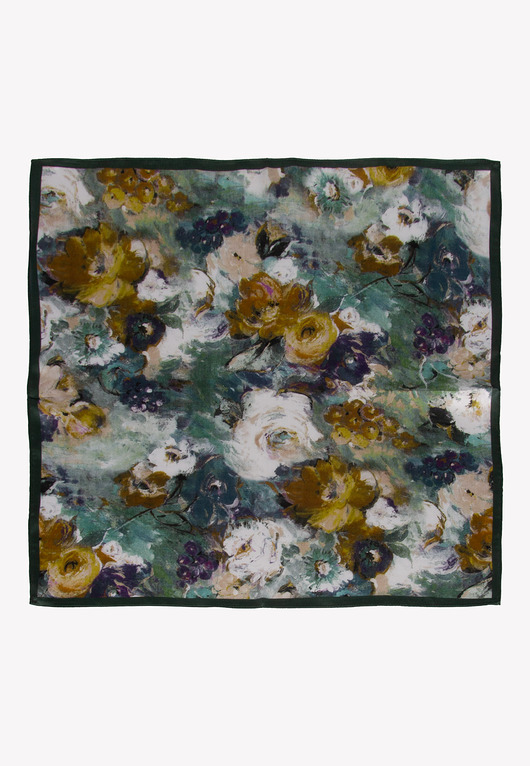 Mała apaszka damska jedwabna w impresjonistyczny wzór kwiatowy 53x53 cm