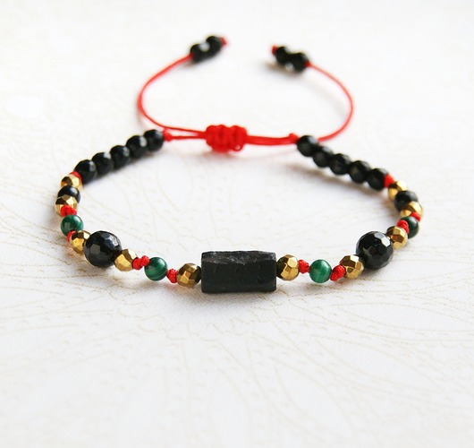 Ochronna bransoletka - czarny turmalin, MALACHIT