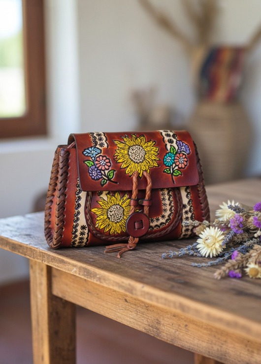 Torebka skórzana Ivanna ręcznie robiona kwiaty