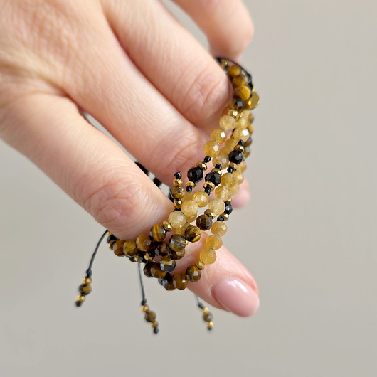 Czarny turmalin, apatyt, tygrysie oko,oolit, hematyt bransoletka na sznurku