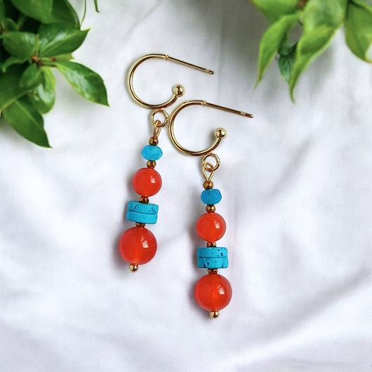 Kolczyki SUMMER collection : 5cm : turkusowo -pomarańczowe