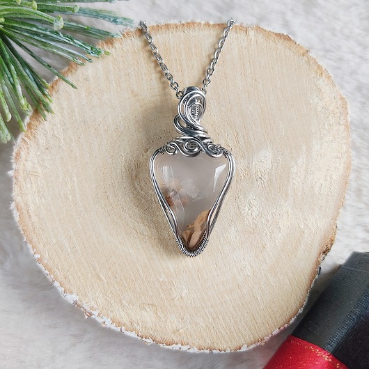 Naszyjnik Agat River Lace stal chirurgiczna wisiorek handmade wirewrapping