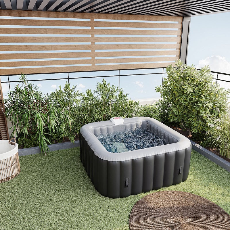 SPA dmuchane kwadratowe dla 4 osób B-COSY - Dł.154 x Gł.154 x Wys.65 cm - 120 dysz powietrznych - Kolor czarny i szary