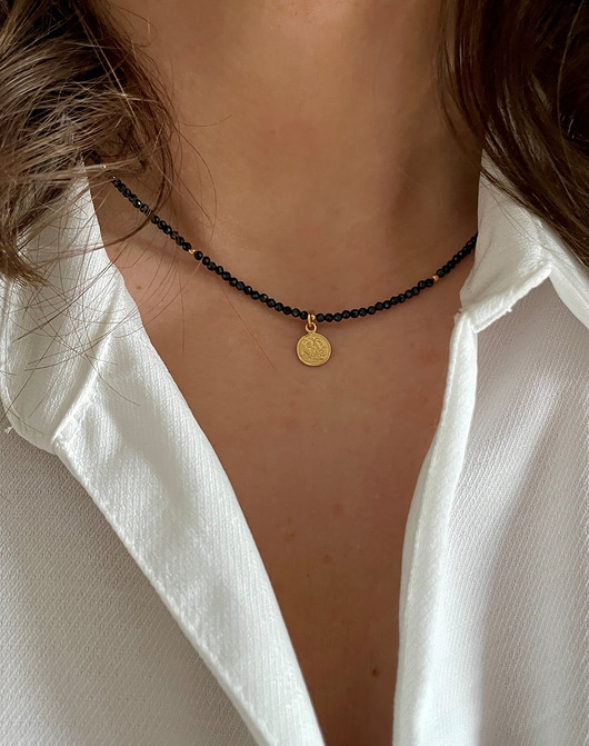 Naszyjnik z kamieni naturalnych spinel pozlacany