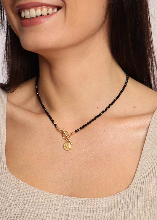 Naszyjnik z kamieni naturalnych Czarny Turmalin Toggle z zawieszką