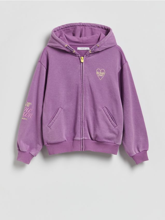 Reserved - Bawełniana bluza z kapturem - ciemnofioletowy