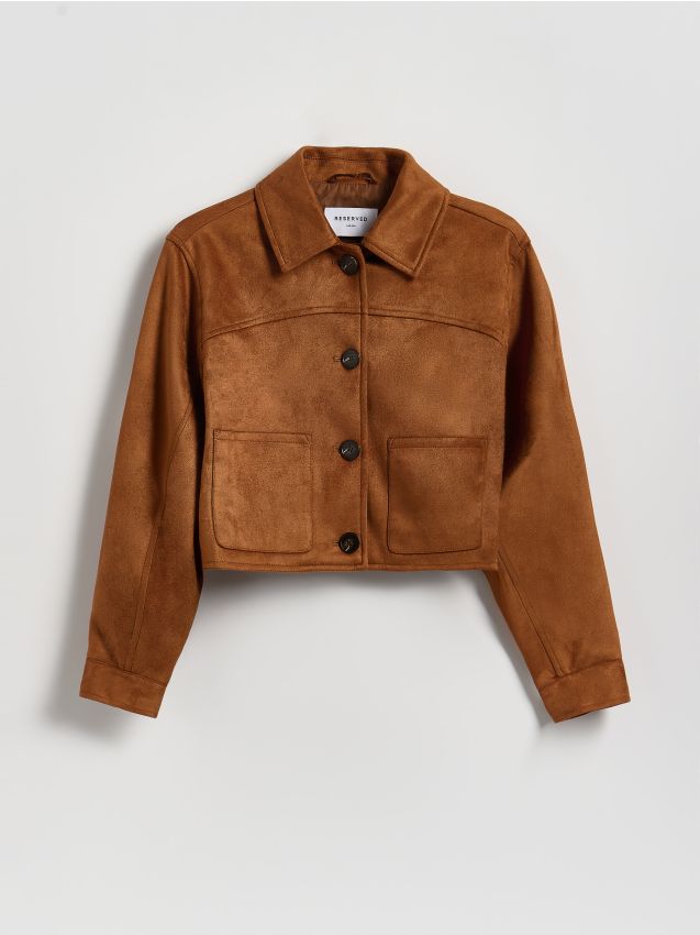 Reserved - Krótka kurtka z imitacji zamszu - brązowy