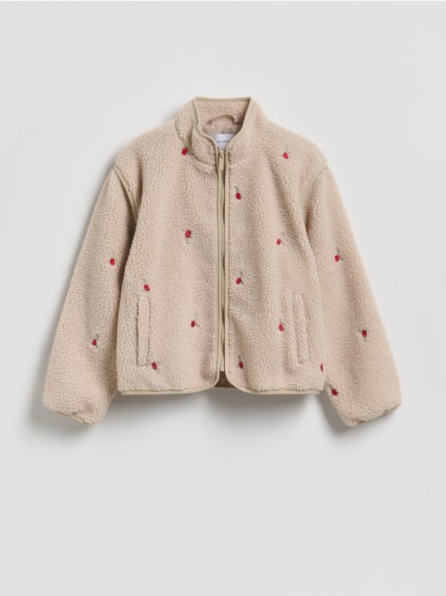 Reserved - Kurtka polarowa z haftem - beżowy