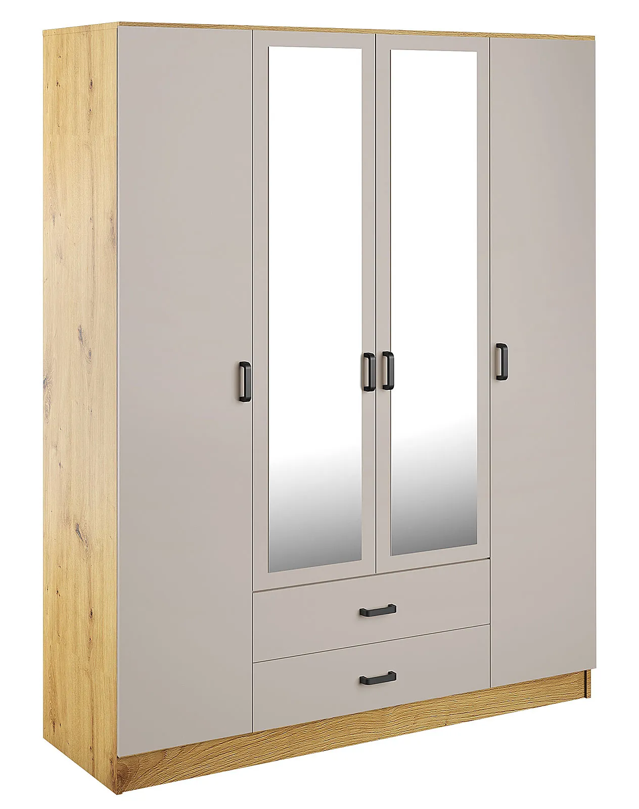 Czterodrzwiowa szafa z lustrem dąb artisan + kaszmir H7-D15