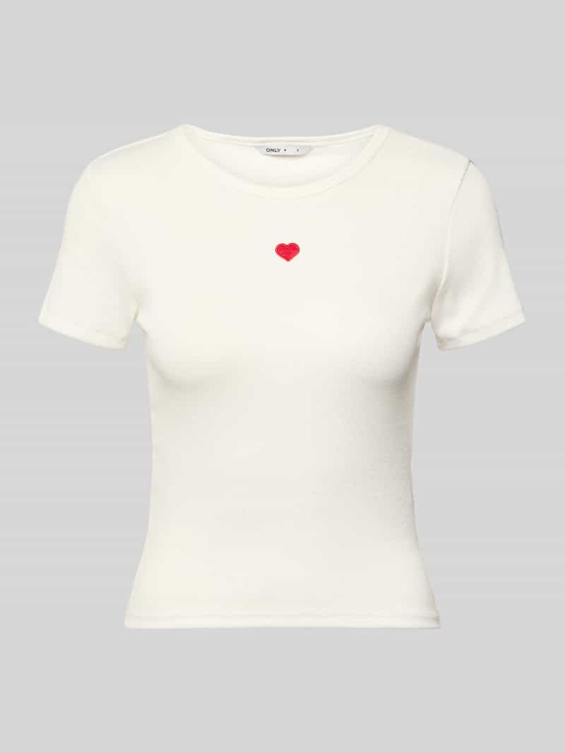 T-shirt o kroju slim fit z wyhaftowanym sercem model 'ELVA JUNE'