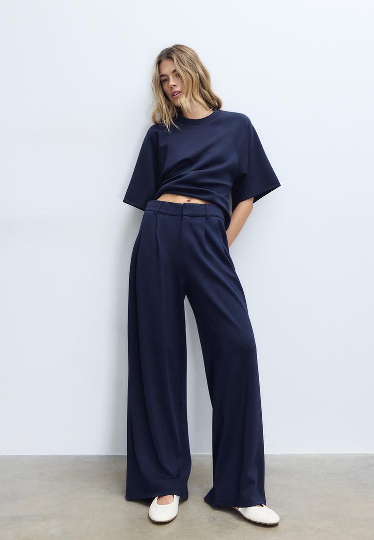 Stradivarius Spodnie wizytowe o miękkim dotyku Morski 38