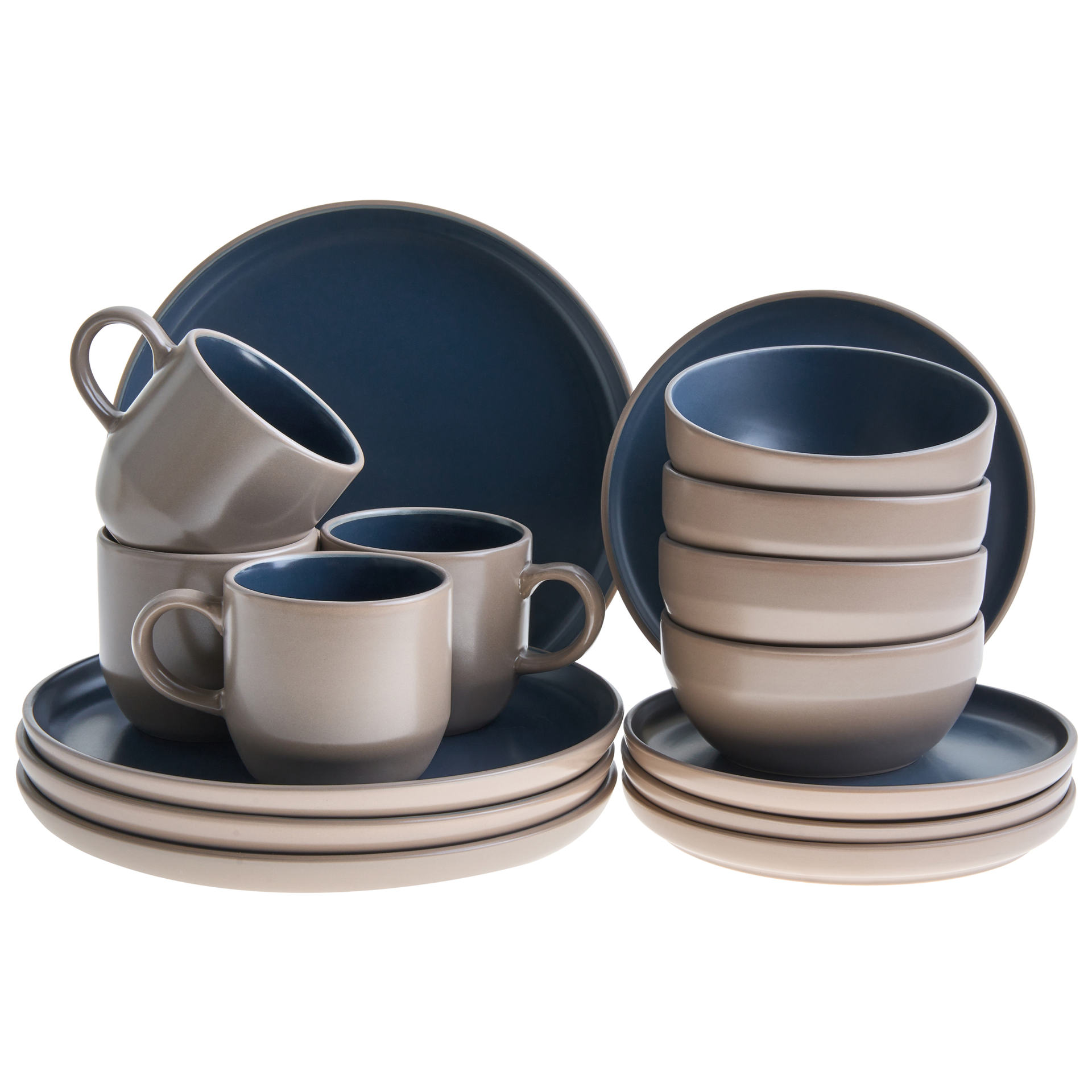 Zastawa stołowa 16-częściowa NUTMEG Kamionka Beżowy/ niebieski