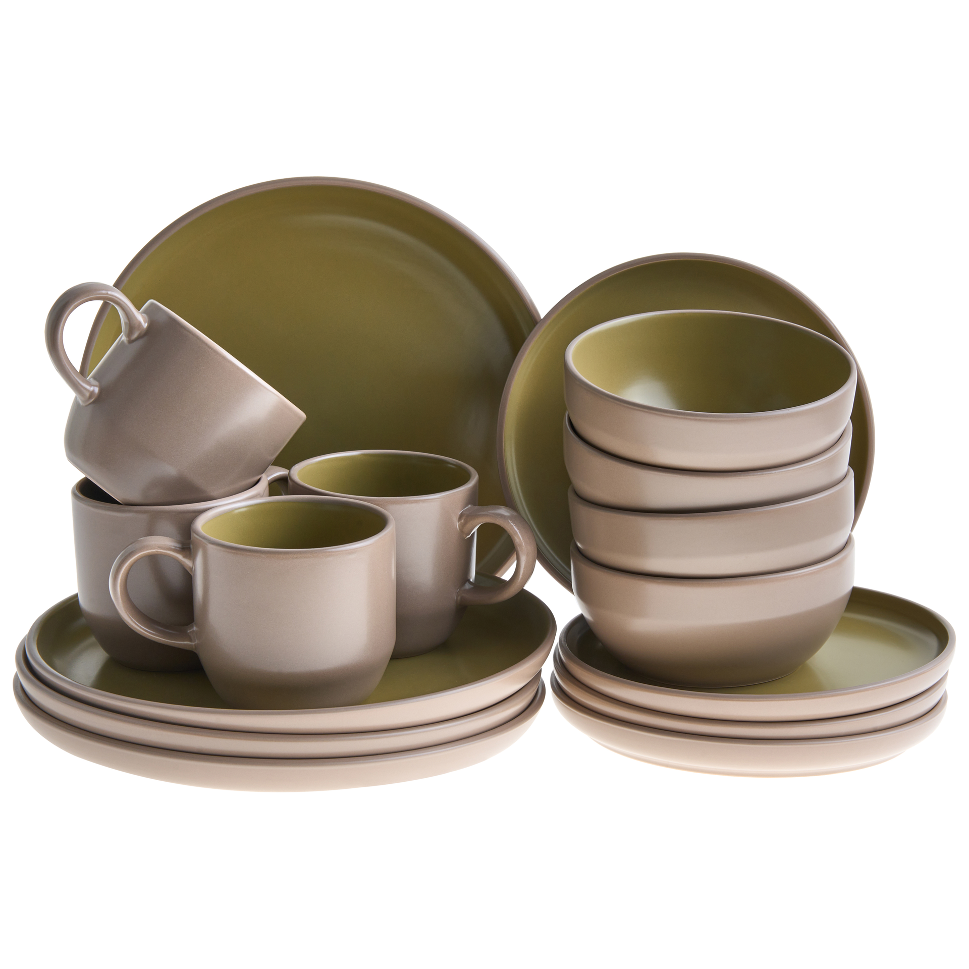 Zastawa stołowa 16-częściowa NUTMEG Kamionka Beżowy/ zielony