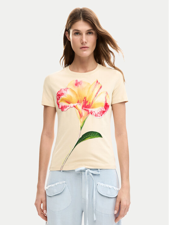 Desigual T-Shirt Estocolmo 26SWTK03 Beżowy Regular Fit