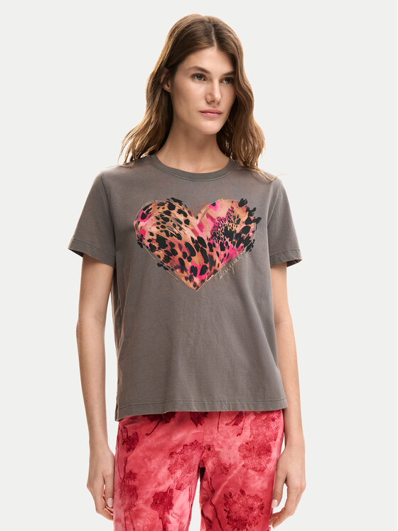 Desigual T-Shirt Tiger 26SWTK53 Szary Regular Fit