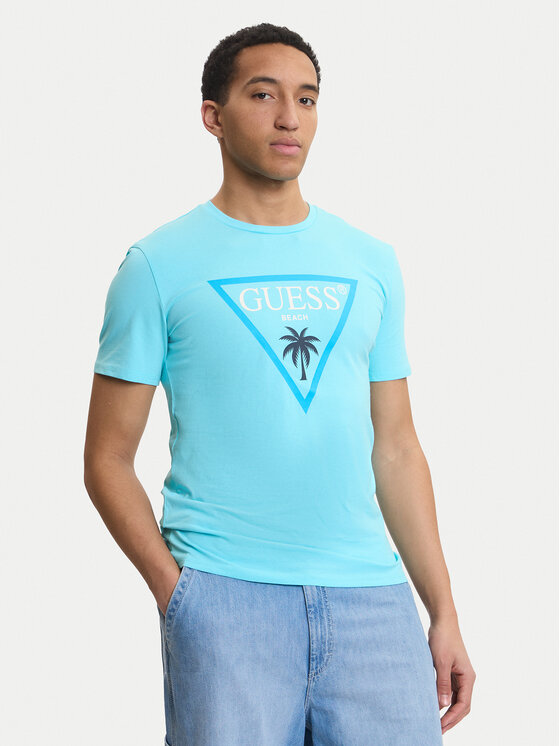 Guess T-Shirt F6GI09 J1314 Niebieski Slim Fit
