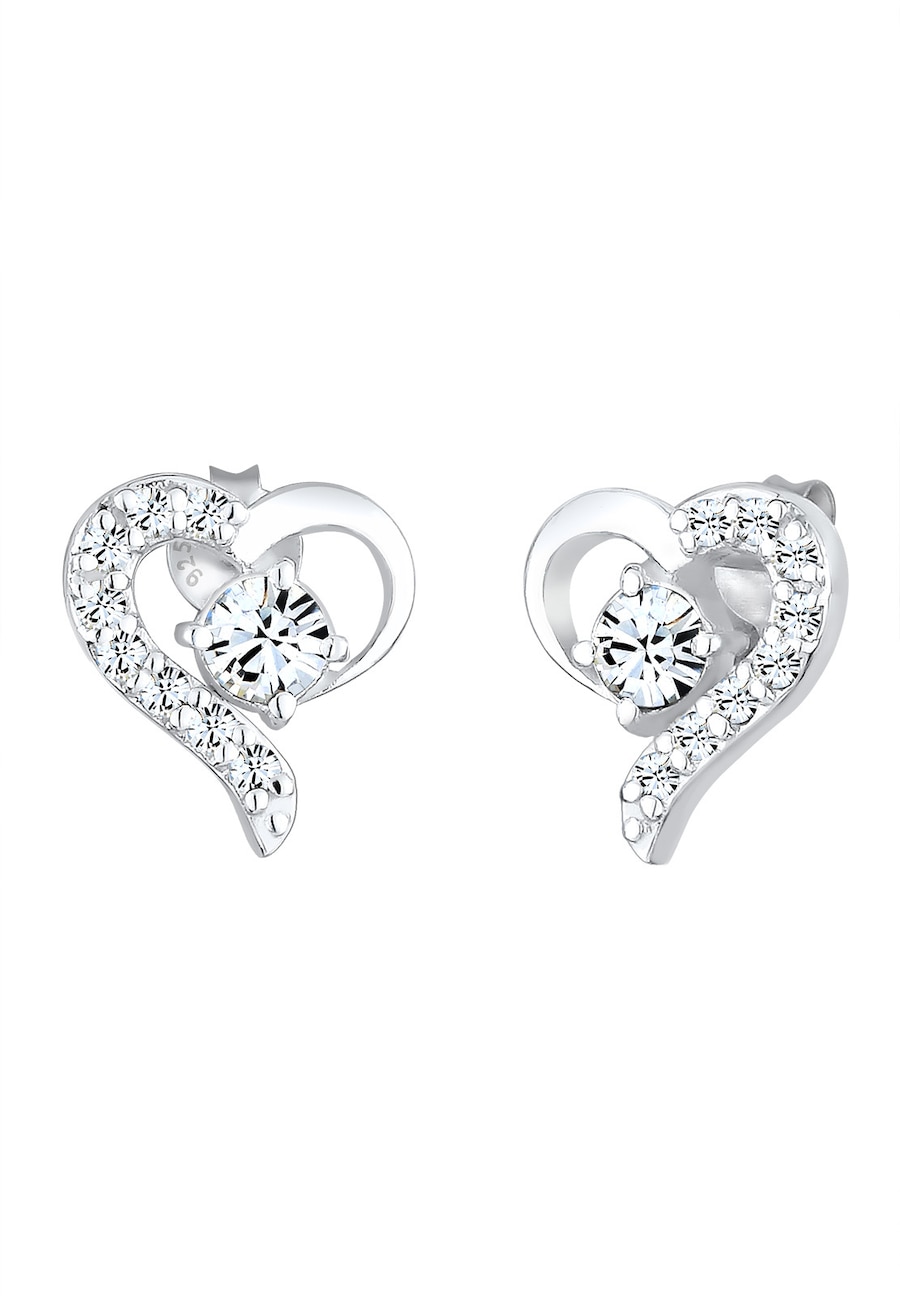 Elli Damskie kolczyki sztyfty serce z kryształami w srebrze próby 925 Sterling Silver Kolczyki 1 ct