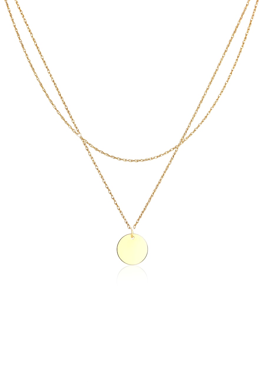 Elli Damski zestaw warstwowy płytka koło Basic Minimal w pozłacanym srebrze 925 Sterling Silver Naszyjniki 1 ct
