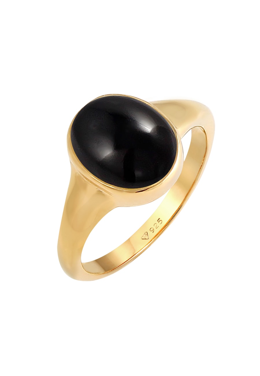 Elli Damski sygnet owalny z kamieniem szlachetnym onyx w pozłacanym srebrze 925 Sterling Silver Pierścionki 1 ct