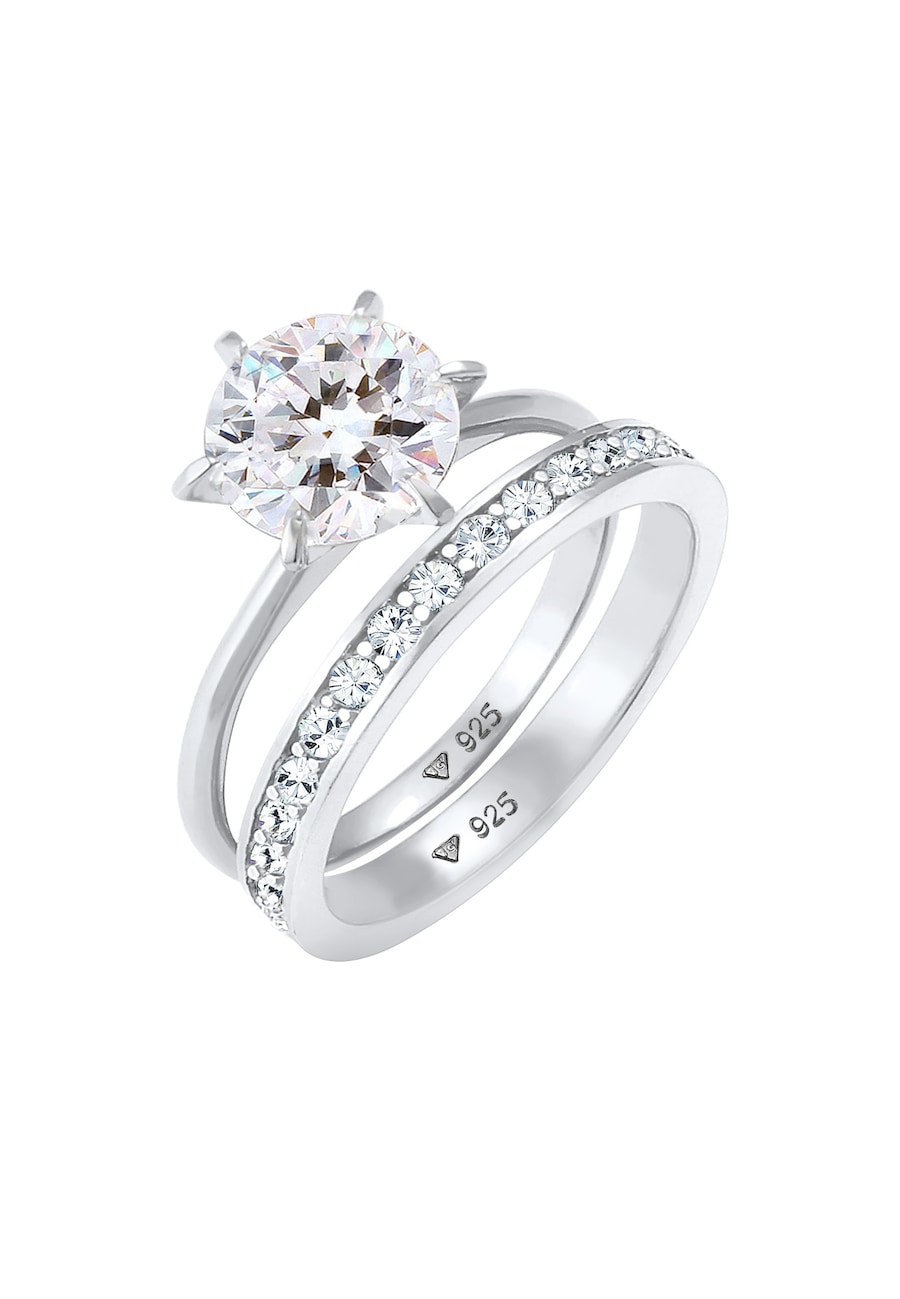 Elli Damska obrączka zestaw soliter glamour z kryształami w srebrze próby 925 Sterling Silver Pierścionki 1 ct Damski