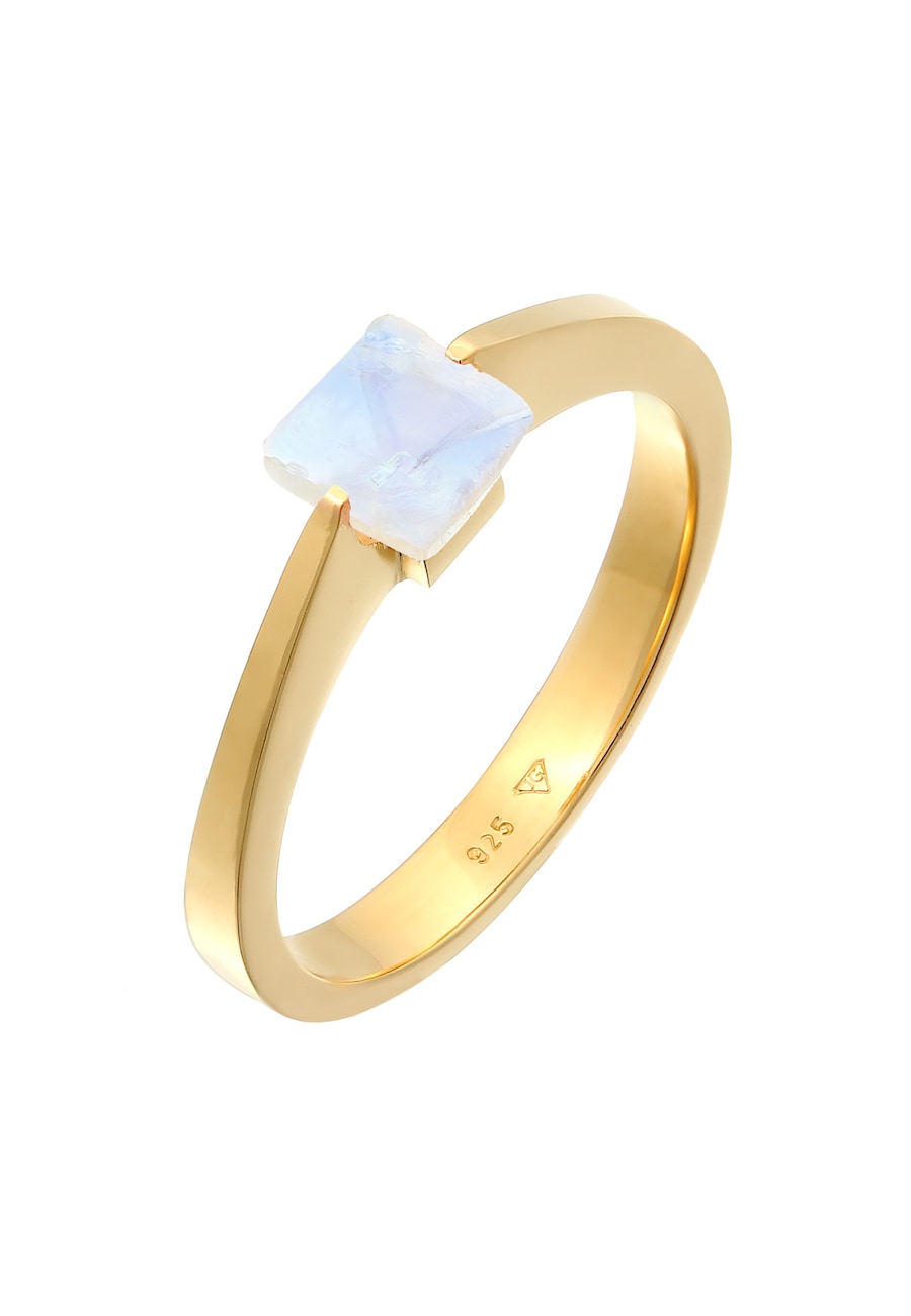 Elli PREMIUM Damska obrączka soliter czworokąt z kamieniem księżycowym w pozłacanym srebrze 925 Sterling Silver Pierścionki 1 ct Damski