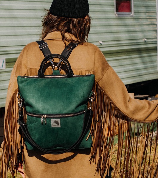 Plecak / torba 2 w 1 z nubuku tapicerskiego butelkowa zieleń