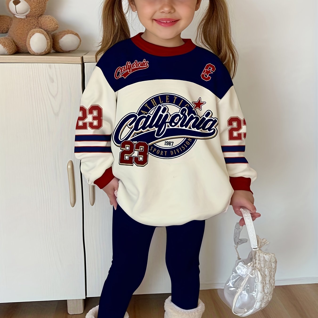 TEMU Dla Dziewczynek: Bluza Z Nadrukiem Liter i Legginsy Na Wiosnę/Jesień, Idealny Na Zewnątrz