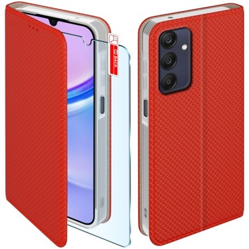 Etui z klapką do Samsung A15 4GA15 5G Zamykane Czerwone Futerał +Szkło 9H