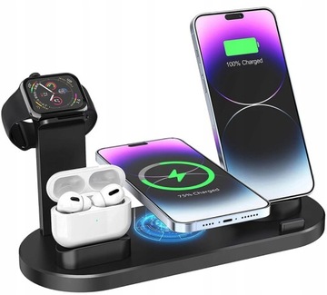 Ładowarka Indukcyjna Qi 6W1 Iphone Magsafe Apple Watch Airpods Usb-c Szybka