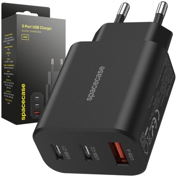Szybka Ładowarka Sieciowa Do Telefonu 3X Usb Usb-c Typ-c 30W Quick Charge