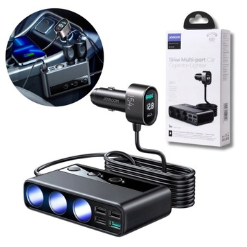 Ładowarka Samochodowa 154W 9w1 Usb-c Usb-a Gniazda Zapalniczki Led Kabel 1m