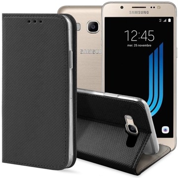 Etui Z Klapką Do Samsung Galaxy J5 2016 Czarne Zamykane Magnetyczne Kabura