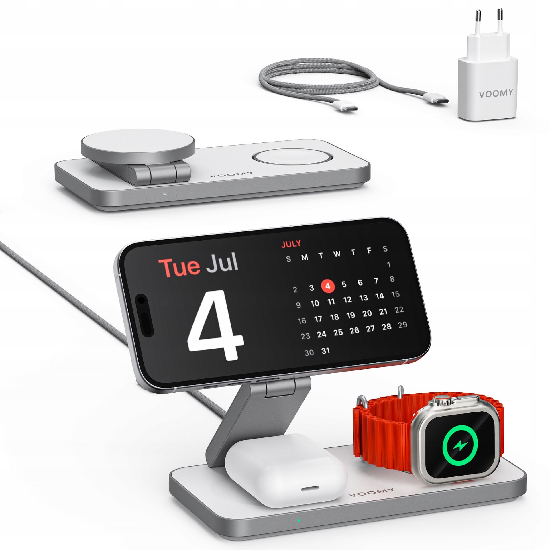 Voomy W3S Ładowarka bezprzewodowa 3-w-1 do iPhone, Watch, AirPods – Biała