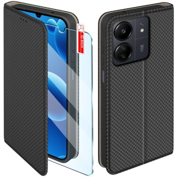 Etui z klapką do Xiaomi Redmi 13CPoco C65 Zamykane Czarne Futerał Szkło
